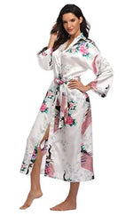 Hot Sale Black Summer Satin Kimono Bathrobe Women Bride Bridesmaid Wedding Robe Dress Gown Sexy Flower Long Sleepwear M-3XL