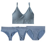 4pcs/set Women Underwear Set Active Wear Bra Top Female U Back Sports Bra And Panties Set G-String Thongs Sexy Lingerie