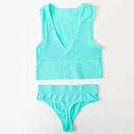 Sexy Women Bra Set Seamless Underwear High Waist Thongs Fashion Bralette Ribbed Tops Brassiere Basic Crop Top Female Lingerie