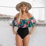 2025 New Sexy Off The Shoulder Solid Swimwear Women One Piece Swimsuit Female Bathing Suit Ruffle Monokini Swim Wear XL