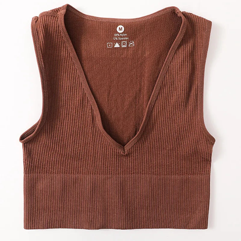 Deep V-Neck Crop Top 18 Colors Slim Fit Tank Stretchy Sleeveless Crop Vest Casual Ribbed Knit Top Low Cut Summer Camisole M-XL