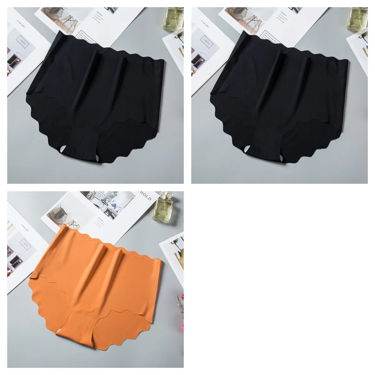 3Pcs/Set Women Ice Silk Panties Wavy Trim Seamless Underwear High Waist Panty No Show Briefs Invisible Ladies Lingerie M-XXL