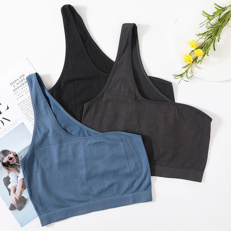 One Shoulder Tank Tops Women Seamless Underwear Bra Top Female Crop Top Sexy Lingerie Ribbed Streetwear Camisole