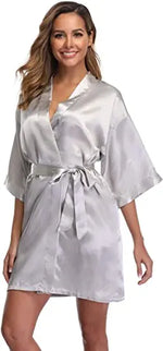 plain Satin Robes hot pink champagne silver Kimono bathrobe Women's Simplicity Pajamas Wedding Party robes short S-XXL