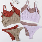 Women Ribbed Bra And Panties Set Seamless Bra Low Rise Thongs Sexy Lingerie Set Comfort Wire Free Tops Female Underwear