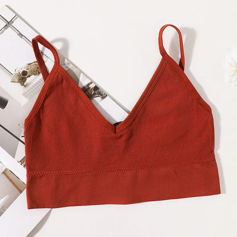 Seamless Bras For Women U-Back Sports Crop Top Sexy Lingerie Non-wire Thin Strap Ribbed No Pads Underwear V Neck Intimates M-XL
