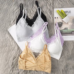 Women's Lace V Neck Rib Camisole Tube Top Bralette Criss Cross Back Removable Foam Pads Wireless Thin Straps Tube Bra