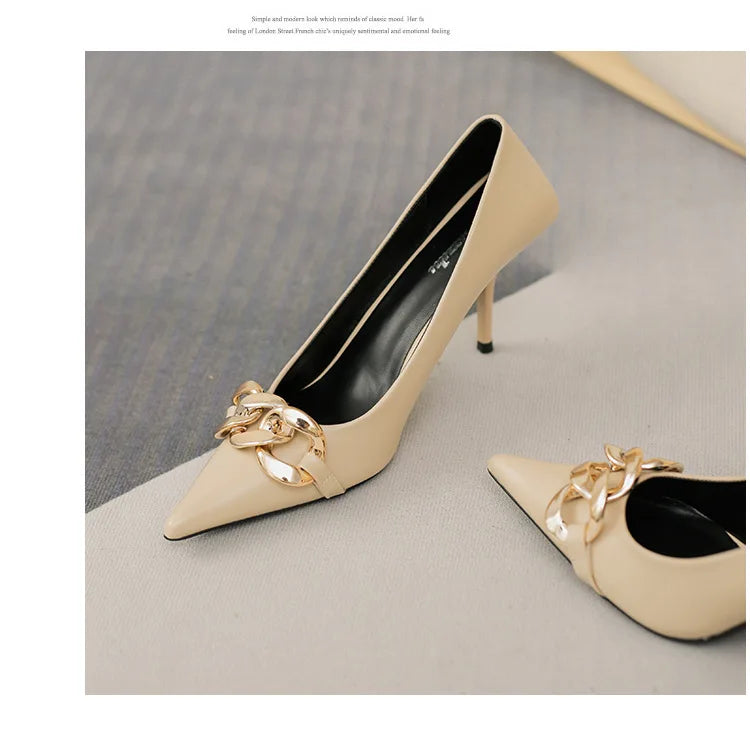 Women Pumps Luxury Female High Heels Metal Pointed Toe Professional Dress Party Ladies Office Shoe 2021Summer Fashion Large Size