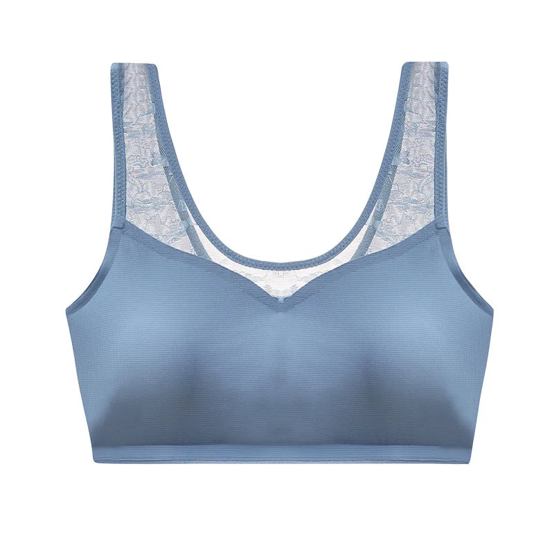Sexy Latex Bra Push Up Women's Underwear Seamless Beautiful Back Shock-absorbing Gathers Bralette Transparent Lace Brassiere