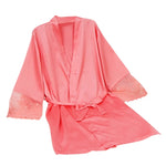 Mid-sleeve sexy women nightwear robes plus size M L XL XXL lace real silk female bathrobes LM93