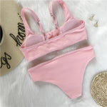 Sexy Sport Button Bikini 2025 Bandeau Swimwear Women Ribbed Swimsuit Female Two pieces bikini set Bathers Push Up Bathing Suit