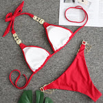 Halter Rhinestone Diamond Bikini Women Swimsuit Female Bikinis Metal Chain Swimwear Two Pieces Bikini Set Bathing Suit Swim Lady