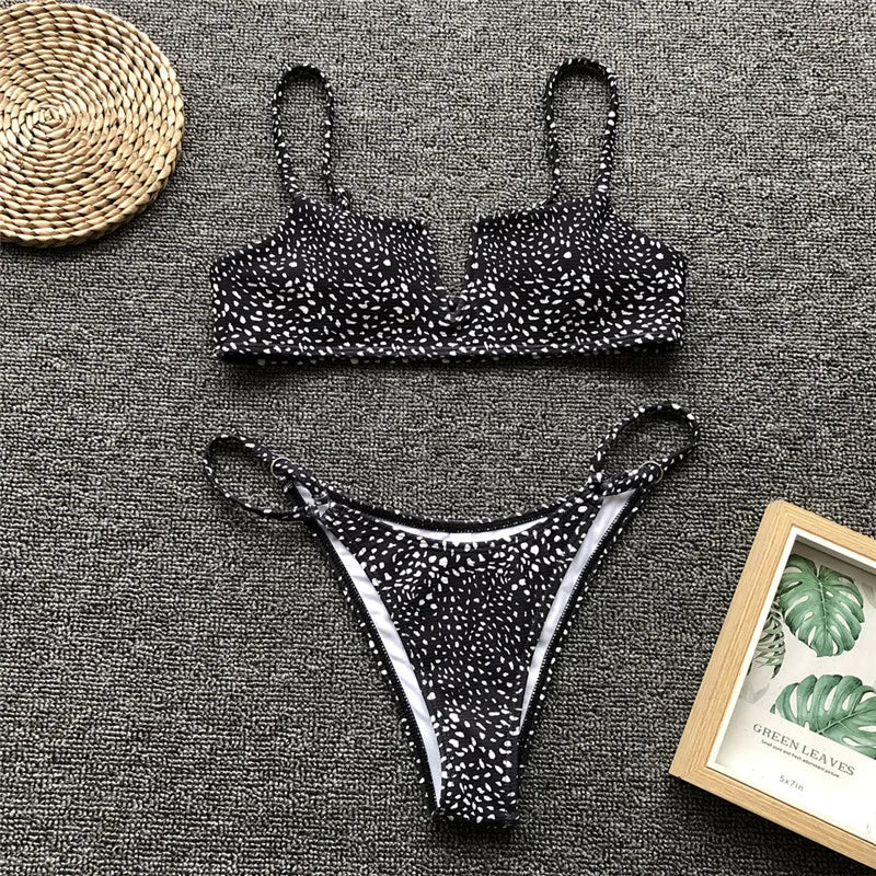 V-Bar Underwired Polka Dot Bikini 2025 Women Swimsuit Female Swimwear Two Pieces Bikini Set Ribbed High Cut Bathing Suit Swim