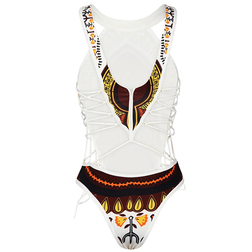 2025 African Dashiki Print One Piece Swimsuit Women High leg cut Swimwear Female Trikini Thong Monokini Brazilian Bathing Suit