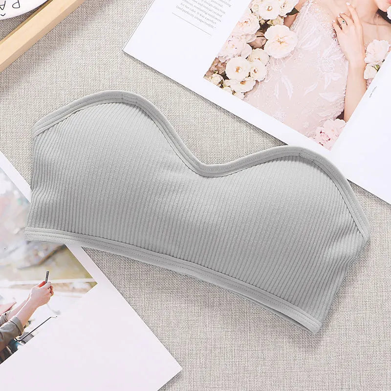 Strapless Bra Tube Top Women Crop Top Non-wire Invisible Bra 3/4 Cup Underwear Sexy Lingerie Cotton Bandeau Bra Removable Pads