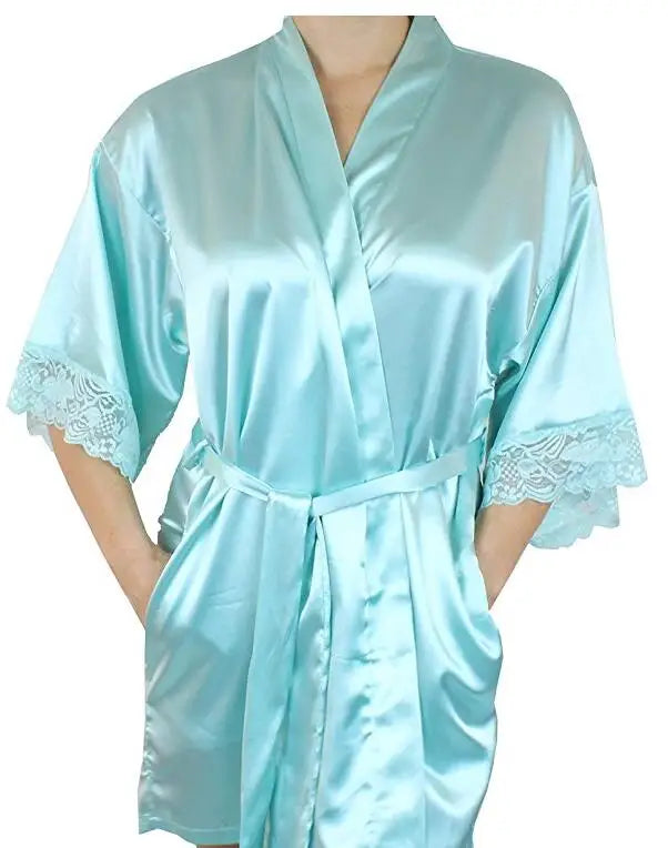 Mid-sleeve sexy women nightwear robes plus size M L XL XXL lace real silk female bathrobes LM93