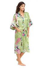 2015 Silk Bathrobe Women Satin Kimono Robes For Women Floral Robes Bridesmaids Long Kimono Robe Bride Silk Robe Dressing Gown