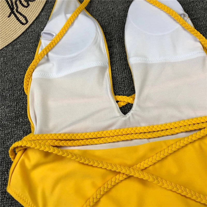 New 2025 Sexy Deep V Neck Wrap Around Female Swimwear One Piece Swimsuit Women Backless Monokini High Cut Bathing Suit Swim Lady