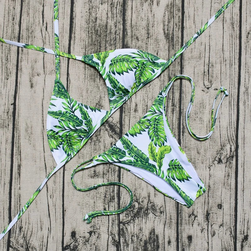 ZTVitality Sexy Swimsuit Female Bikini 2019 New Arrival Beach Leaf Print Patchwork Low Waist Swimwear Women Brazilian Biquini
