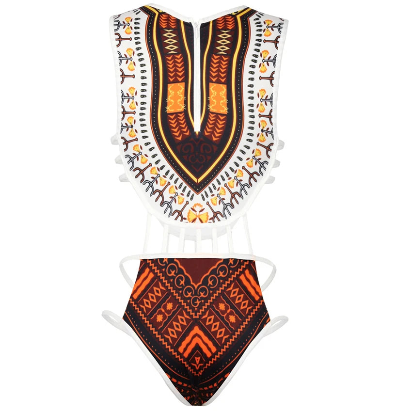 2025 African Dashiki Print One Piece Swimsuit Women High leg cut Swimwear Female Trikini Thong Monokini Brazilian Bathing Suit