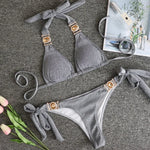 Halter Rhinestone Diamond Bikini Women Swimsuit Female Bikinis Metal Chain Swimwear Two Pieces Bikini Set Bathing Suit Swim Lady
