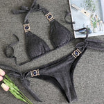 Halter Rhinestone Diamond Bikini Women Swimsuit Female Bikinis Metal Chain Swimwear Two Pieces Bikini Set Bathing Suit Swim Lady