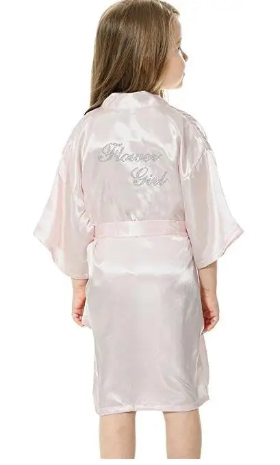 Fashion Kid Flower Girl Wedding Party Mini Bride Bridal Satin Solid Bath Robe Yukata Rayon Silk Sexy Sleepwear Children Dressi