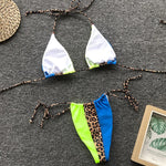 Zebra Print Halter micro Bikini 2025 women Bandeau String Swimsuit Female swimwear Neon Shiny bikini set Leopard Bathing Suit