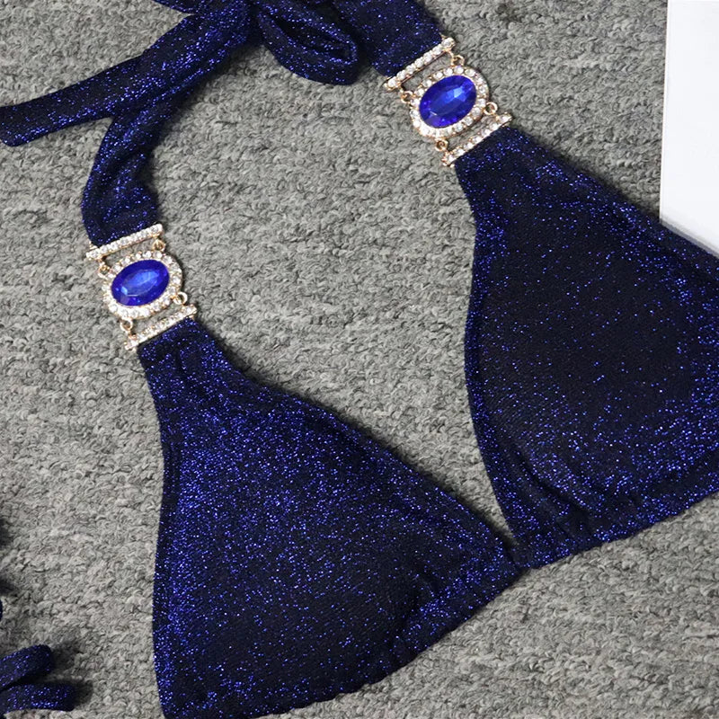 Halter Rhinestone Diamond Bikini Women Swimsuit Female Bikinis Metal Chain Swimwear Two Pieces Bikini Set Bathing Suit Swim Lady