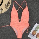 New 2025 Sexy Deep V Neck Wrap Around Female Swimwear One Piece Swimsuit Women Backless Monokini High Cut Bathing Suit Swim Lady