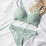 New Women 4 Colour Underwear French Wire-Free Ultra-thin Bralette Sexy Lace Triangle Cup Push Up Bra Set Cotton Bra and Panties