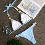 Halter Metal Chains Rhinestone Diamond Bikini Women Swimsuit Female Swimwear Two Pieces Bikini set Brazilian Bathing Suit Swim