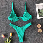 Sexy Neon V-bar Underwired Bikini 2025 Female Ribbed Swimsuit Women Thong Swimwear Two-pieces Bikini set Push up Bathing Suit