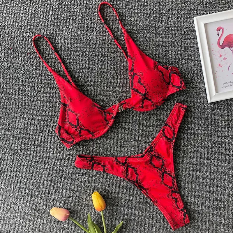 High Cut V-bar Underwired Bikini Women Swimsuit Female Micro Thong Swimwear Two-pieces Bikini Set Push Up Bathing Suit Swim Lady