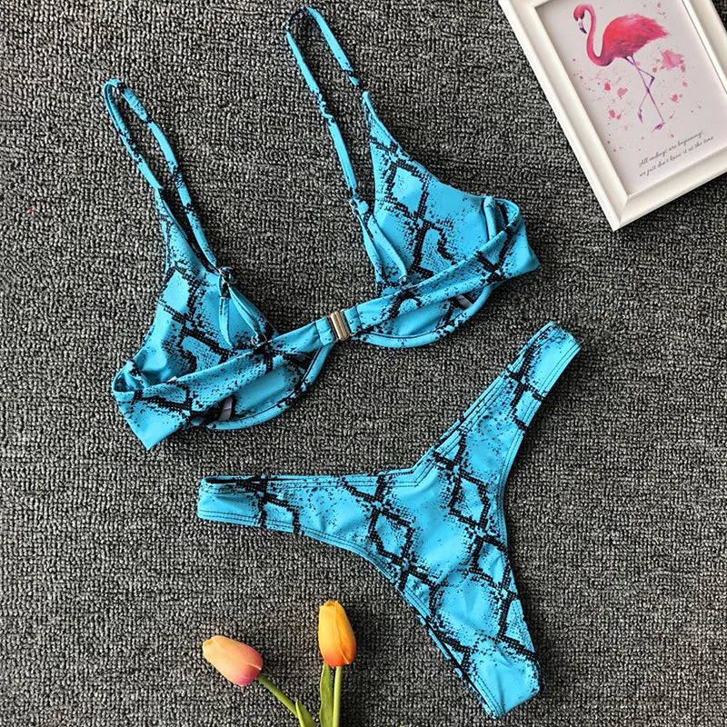High Cut V-bar Underwired Bikini Women Swimsuit Female Micro Thong Swimwear Two-pieces Bikini Set Push Up Bathing Suit Swim Lady