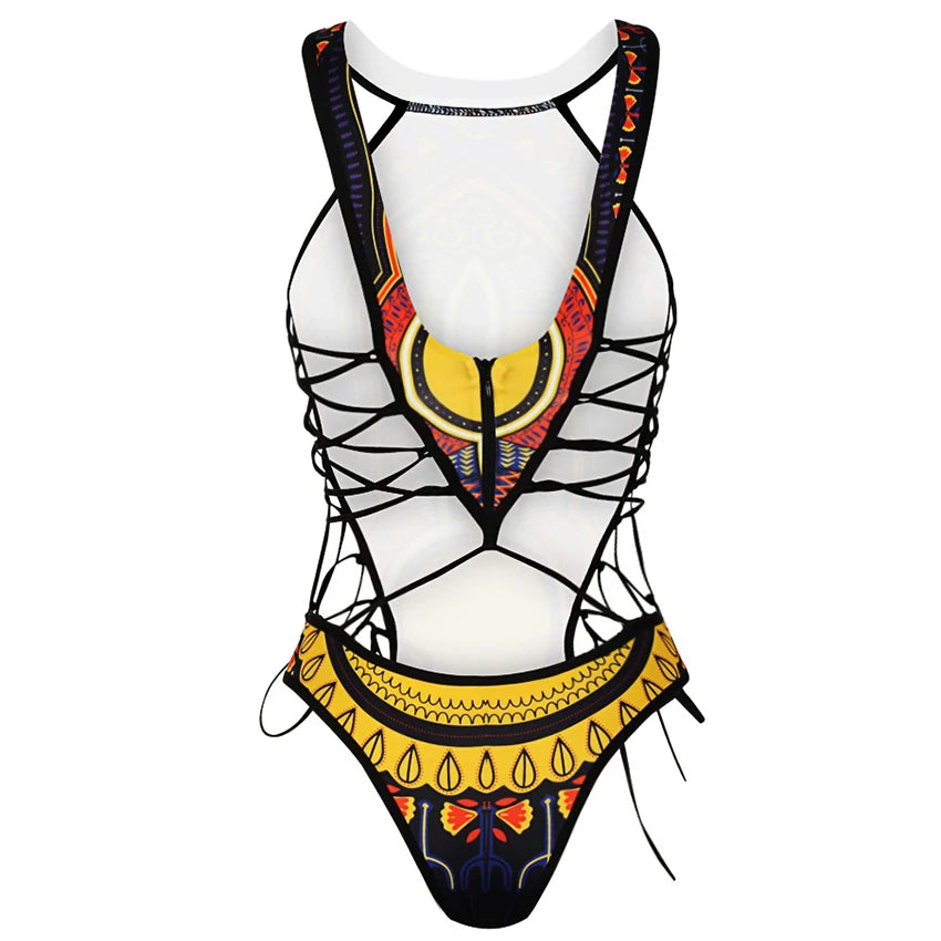2025 African Dashiki Print One Piece Swimsuit Women High leg cut Swimwear Female Trikini Thong Monokini Brazilian Bathing Suit