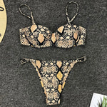 Sexy Snake Printed Underwired Bra Cup Bikini Women Swimsuit Female Swimwear Two pieces Bikini set Micro thong Bathing Suit Swim