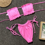 Tie Dye Pleated Ruffled Bikinis Bandeau Bikini Women Swimsuit Female Swimwear Two-pieces Bikini Set Hollow Out Bathing Suit Swim