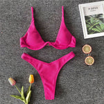 Sexy Neon V-bar Underwired Bikini 2025 Female Ribbed Swimsuit Women Thong Swimwear Two-pieces Bikini set Push up Bathing Suit