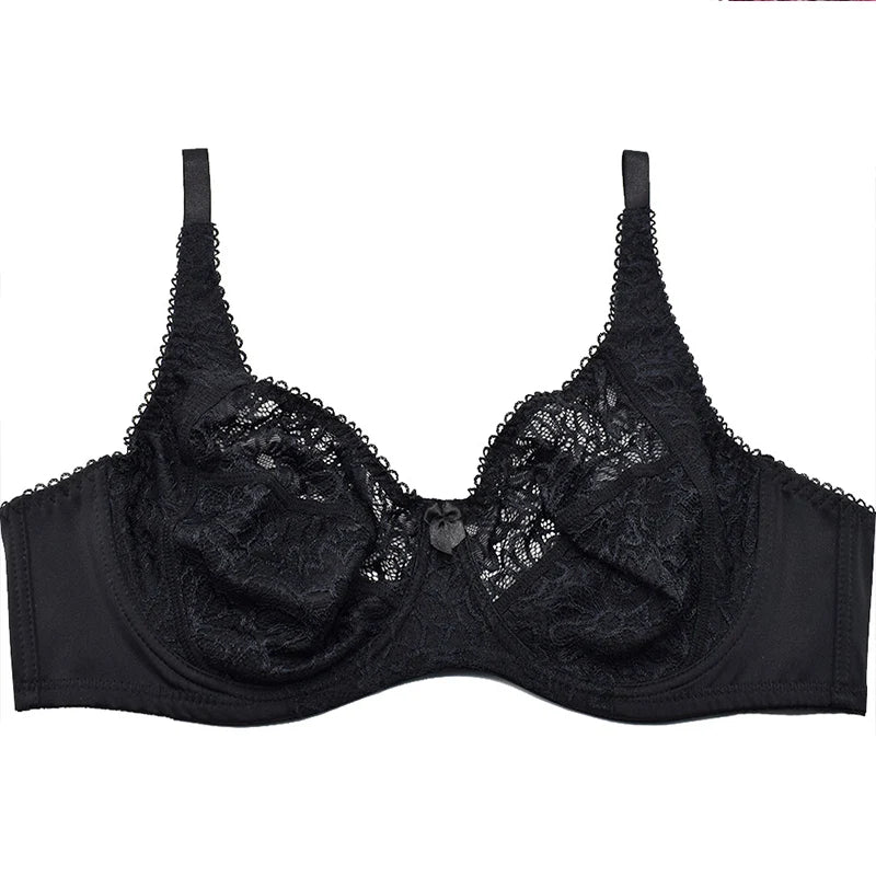 Large Size Bras For Women Flower-Dotted Unlined Underwire Female Underwear Lace Sexy Lingerie Top B C D DD E F Cup