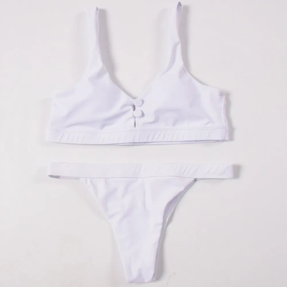 ZTVitality Sexy Bikini Solid Push Up 2019 Hot Sale Padded Bra Button Low Waist Thong Swimsuit Swimwear Women Biquini XL