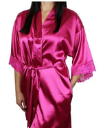 Mid-sleeve sexy women nightwear robes plus size M L XL XXL lace real silk female bathrobes LM93