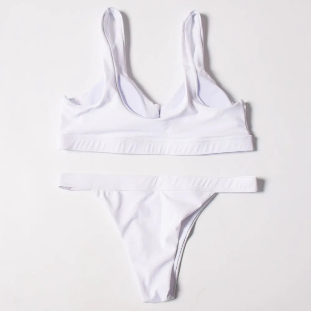 ZTVitality Sexy Bikini Solid Push Up 2019 Hot Sale Padded Bra Button Low Waist Thong Swimsuit Swimwear Women Biquini XL