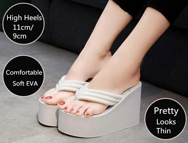 Women Fashion Slippers Super High Heels Beach Flip Flops Soft EVA Summer Shoes Woman Platform Slides 11CM Ladies Sandals SH07021