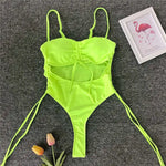 Splicing High Cut Out One Piece Swimsuit Women Tassel Swimwear Female Sexy Bathing Suit String Leopard Bikini 2025 Monokini Lady