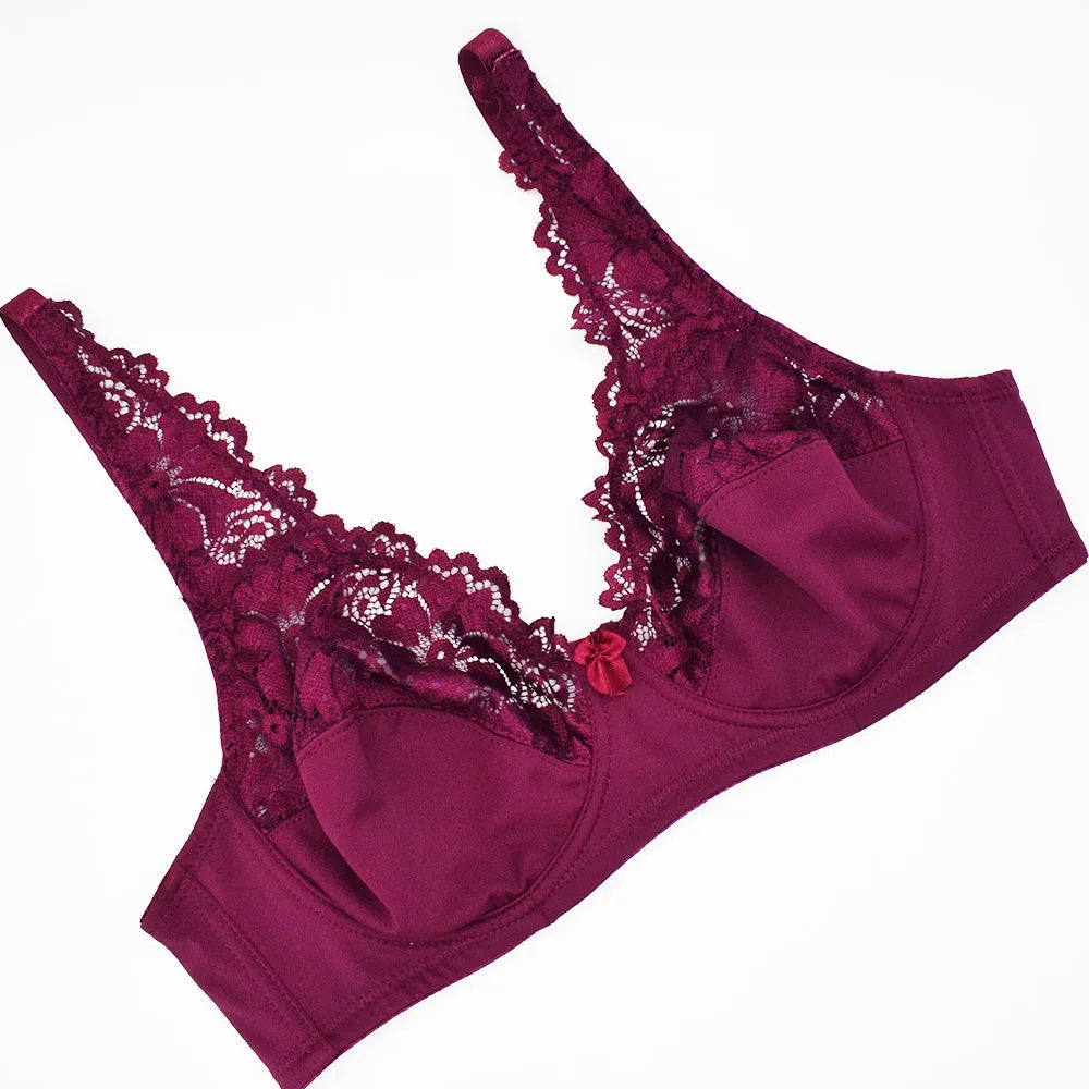Womens Lager Bosom Lace Bralette Ladies Floral Unpadded Bra Sexy Lingerie See through Underwired Plus Size Brassiere Top