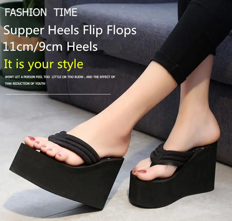 Women Fashion Slippers Super High Heels Beach Flip Flops Soft EVA Summer Shoes Woman Platform Slides 11CM Ladies Sandals SH07021
