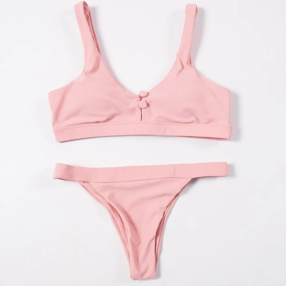 ZTVitality Sexy Bikini Solid Push Up 2019 Hot Sale Padded Bra Button Low Waist Thong Swimsuit Swimwear Women Biquini XL