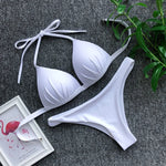 2025 Halter Bra Cup Bikini Sexy Swimsuit Female White Swimwear Women Push up Bikini set Brazilian Bathing Suit Bandeau Swim suit
