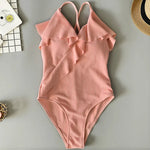 S - XXL Sexy Ribbed Ruffled One Piece Swimsuit Women Swimwear Female Monokini High Cut Bather Bathing Suit Swim Wear Bodysuit